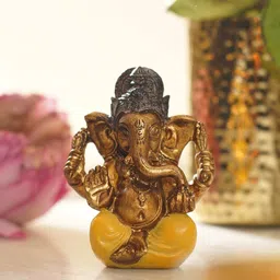 Pure Home and Living Gold-Toned & Yellow Religious Antique Sitting Ganesha Idol Showpiece-picture-39