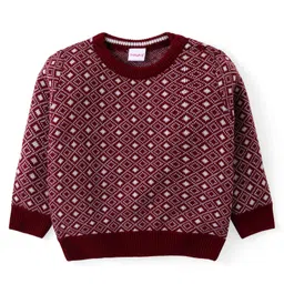 Babyhug Knitted Full Sleeves Sweater & Pant Set with Diamond Design - Red image 2