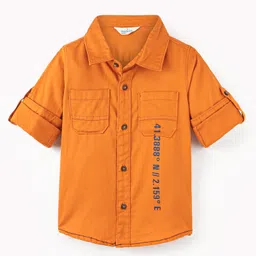 INFINITY Cotton Woven Full Sleeves Placement Text  Shirt - Mustard image 4