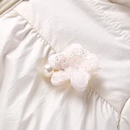 Babyhug Woven Full Sleeves Hooded Padded Jacket With Floral Applique - Off White image 3