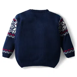 Babyhug Knit Full Sleeves Pullover Sweater & Pant Set with Fair Isle Design - Navy Blue image 3