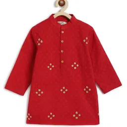 Tiber Taber Cotton Full Sleeves Floral Embroidered Kurta Pyjama Set - Red image 5