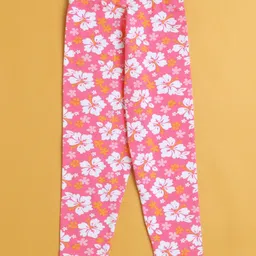 BUMZEE Cotton Knit Full Length Leggings With Floral & Bow Applique Pack of 2 - Navy Blue & Pink image 5