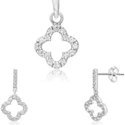 Femme Jam 925 Sterling Silver Zirconia Crystal Floral Pendant & Earrings for Women & Girls Swarovski Crystal White Gold Pendant-picture-21
