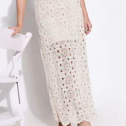 showoffff Showoff Beige Cotton Regular Fit Skirt image 4
