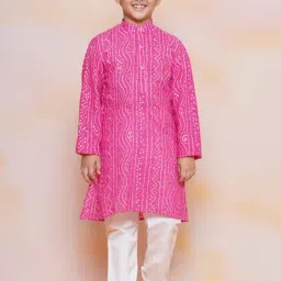 AJ Dezines Kids Pink & White Printed Full Sleeves Kurta with Pyjamas-picture-36