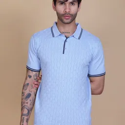 Dzant Self Design Polo Collar Neck Short Sleeves Organic Cotton T-shirt-picture-23