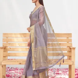 Tikhi Imli Voilet Solid Ready To Wear Saree with Unstitched Blouse image 4