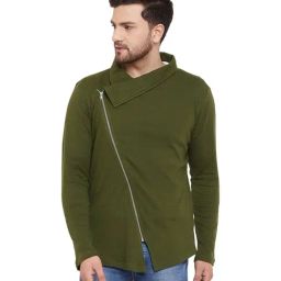 Hypernation Olive Green Cotton Regular Fit Jacket-picture-42