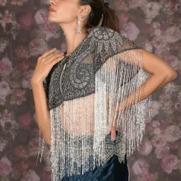 Odette Black & Silver Embellished Fancy Cape image 4