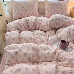 JC HOME Pink & Blue 4 Pieces Floral Single AC Room Bedding Set image 3