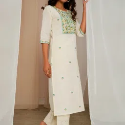 Libas Off-White Cotton Embroidered Straight Kurta image 4
