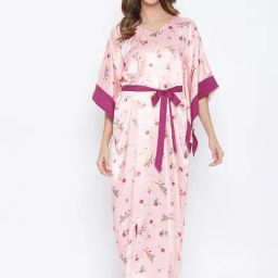 The Kaftan Company Pink Printed Nighty With Robe-picture-26