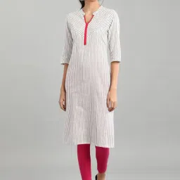 Aurelia Off-White Cotton Striped Straight Kurta-image-37