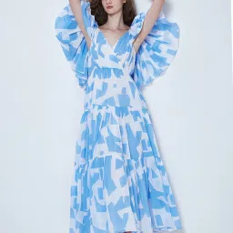 Cover Story White & Blue Printed Maxi Dress image 4