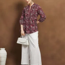 Melange By Lifestyle Red Cotton Regular Fit Floral Print Tunic image 4