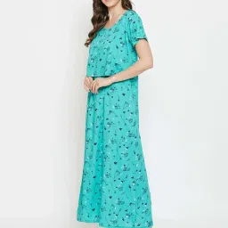 Clovia Turquoise Floral Print Night Dress image 4