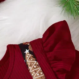 Ompax Girls Maroon Printed Pinafore Dress image 5