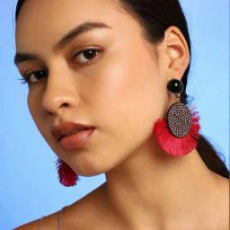 Sohi Pink & Black Tassel Earrings-picture-17