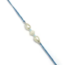 Karatcart Set of 2 Light Blue Heart Shape Handmade Kundan Rakhi for Brother with Roli & Chawal image 4