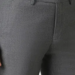Van Heusen Grey Cotton Slim Fit Self Pattern Trousers image 4