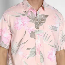 american eagle outfitters American Eagle Peach Cotton Regular Fit Floral Print Shirt image 4