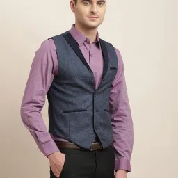 Turtle Navy Blue Cotton Slim Fit Self Design Waistcoat image 4