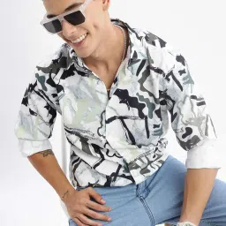 showoffff Showoff Sea Green Slim Fit Abstract Shirt image 4