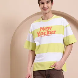 Mast & Harbour Horizontally Striped Drop-Sleeves Oversized T-shirt with Typography Detail image 5