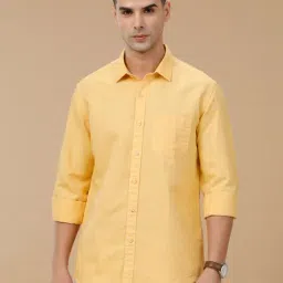 Linen Club Yellow Linen Blend Slim fit casual shirts-picture-35