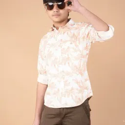 Crimsoune Club Boys Peach Cotton Floral Shirt-image-59