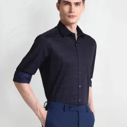 Arrow Navy Cotton Regular Fit Checks Shirt image 4