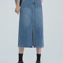 StyleCast Denim Front Slit Midi Skirt-picture-44