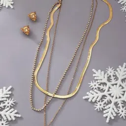 Zaveri Pearls Gold Tone Classy Multi Layered Leopard Drop Necklace Chain & Earring Set-ZPFK11618-picture-27