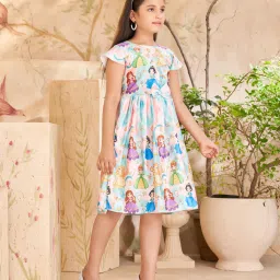 Aarika Girls Pink & Blue Printed Dress image 4