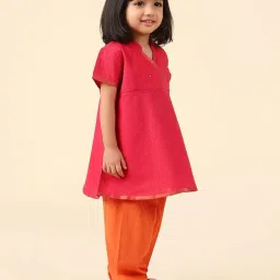 Fabindia Kids Pink & Orange Embellished Kurti & Salwar image 4