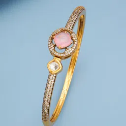 Kushal's Fashion Jewellery Pink Victorian Polished Kundan Kada for Women image 4