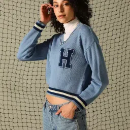 Hubberholme Blue Self Design Sweater image 3