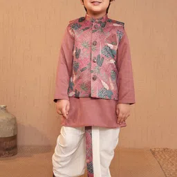 Aj DEZInES Boys Band Collar Pure Cotton Kurta With Dhoti Pant & Nehru jacket-image-99