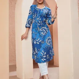 Biba Blue Printed Straight Kurta image 5