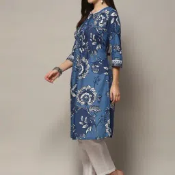 Biba Blue Printed Straight Kurta image 3