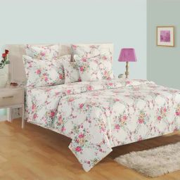 Swayam White Cotton Floral King Bed Sheets 2 Pillow Covers-image-28