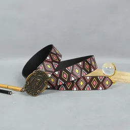 Celtic Unisex Black Printed Leather Belt-picture-20