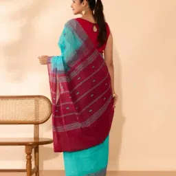 Taneira Light Blue Cotton Embroidered Saree With Unstitched Blouse image 2