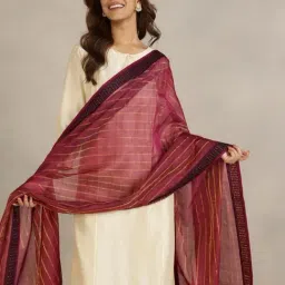 Fabindia Wine Cotton Silk Woven Dupatta image 3