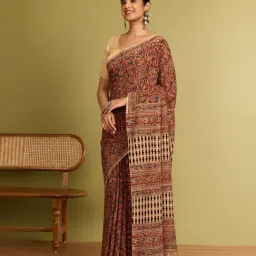 Taneira Red Cotton Ethnic Motifs Saree With Unstitched Blouse image 3