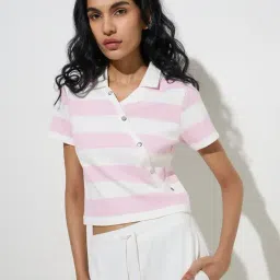 studiofit women Studiofit by Westside Pink Striped Cotton-Blend T-Shirt-picture-13