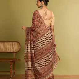 Taneira Red Cotton Ethnic Motifs Saree With Unstitched Blouse image 2