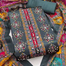 BlissFlair Floral Printed Beads And Stones Unstitched Dress Material image 2