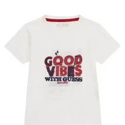 Guess Kids Pure White Printed Regular Fit T-Shirt-image-53